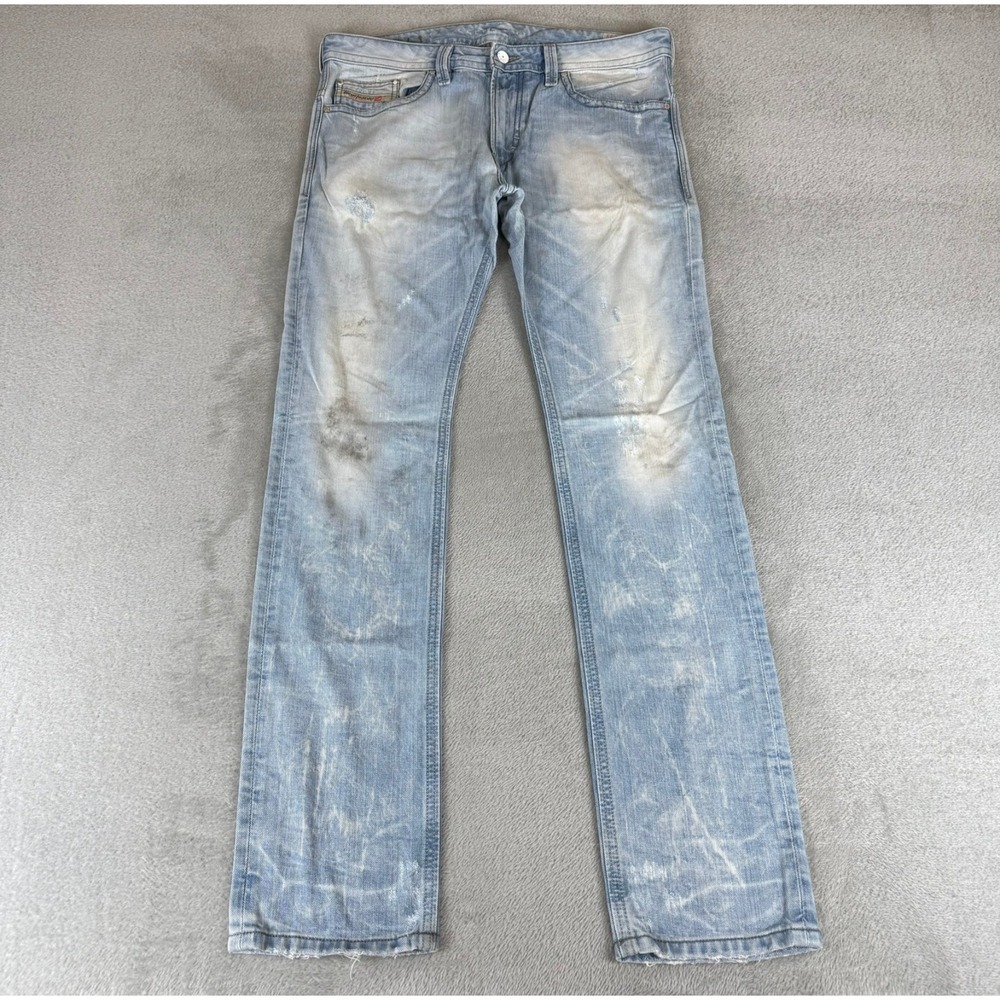 Diesel Thavar Slim Skinny Jeans Mens 33x34 Blue Denim Distressed Stretch Italy